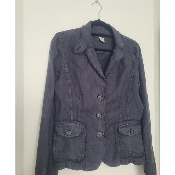 J.Crew 100% Linen Raw Hem Washed Utility Blazer Jacket M Navy Preppy Military - Picture 3 of 8